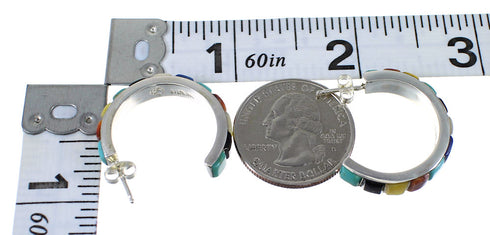 Southwestern Sterling Silver Multicolor Post Hoop Earrings QX72464